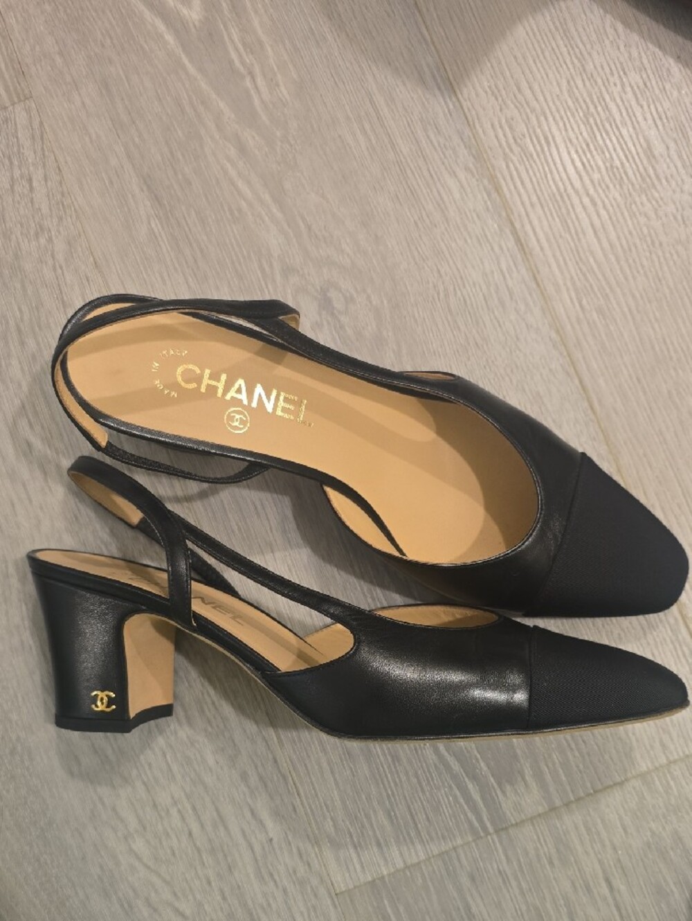 CHANEL Black Leather & Fabric Slingback Mules - Picture 3 of 7